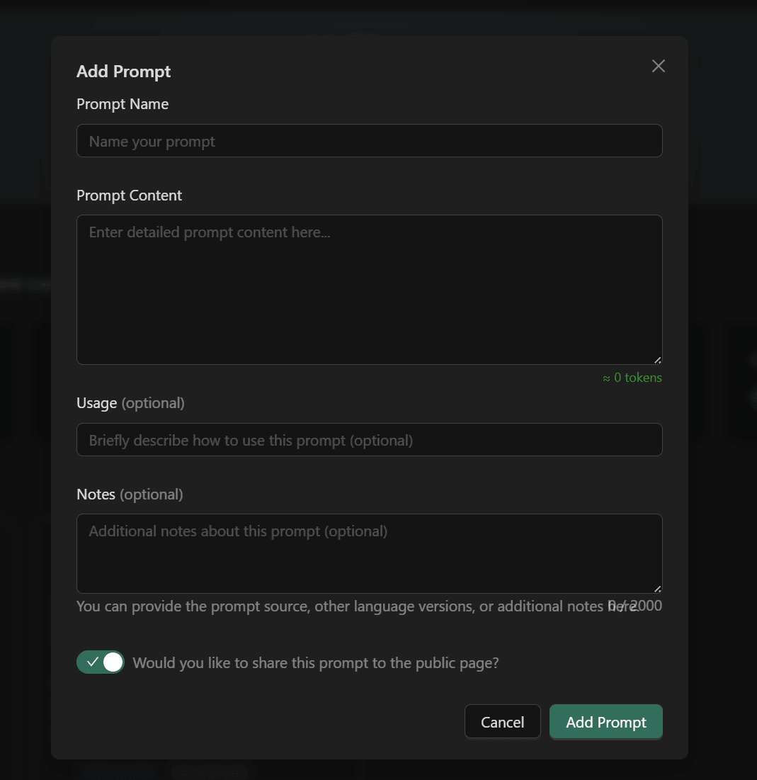Prompt Ekle Açılır Penceresi